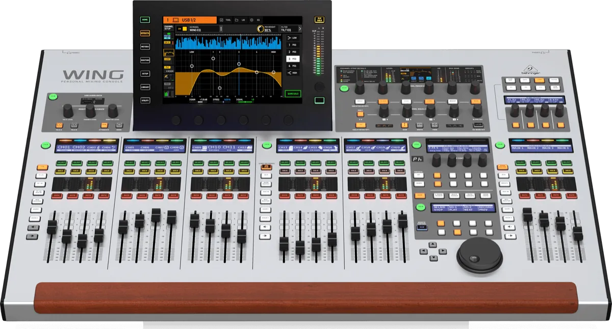 Behringer Wing digital mixing console with large multitouch display and motorised faders
