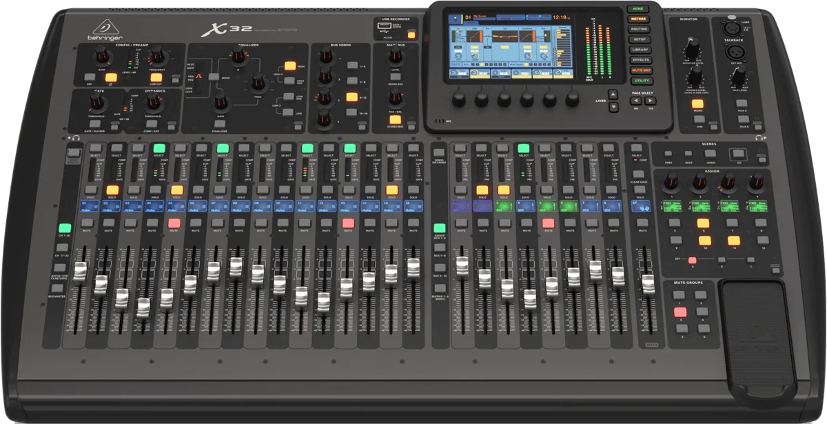 Behringer X32 digital mixing console, 32 motorised faders and colour touchscreen