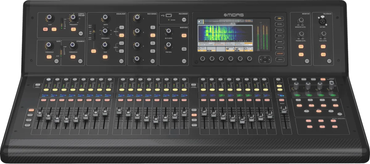Midas M32 digital mixing console control surface with motorised faders