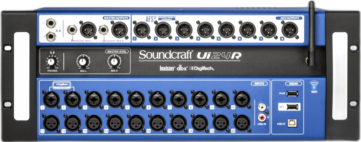Soundcraft Ui24R rack-mount digital mixer, front panel with input connectors
