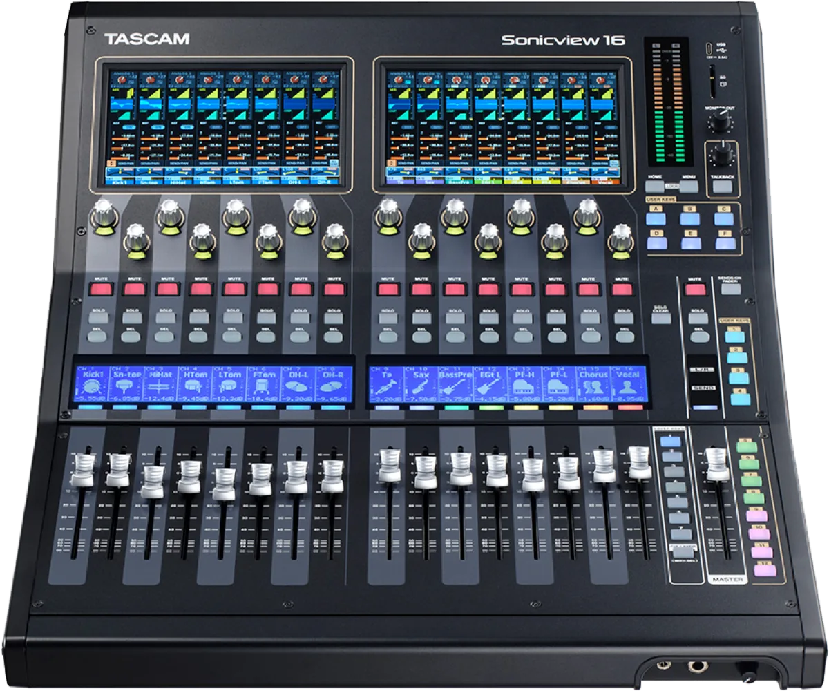 TASCAM Sonicview 16 digital mixing console with dual touchscreens